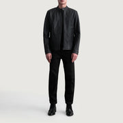
Detailansicht of Snap Button & Zipper Hardware on Zen Matte Schwarz Leder-Bikerjacke für Herren