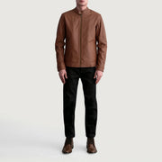 
Detailansicht of Snap Button & Zipper Hardware on Zen Matte Braun Leder-Bikerjacke für Herren
