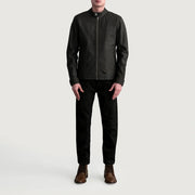 Detailansicht of Snap Button &amp; Zipper Hardware on Zen Tumbled Braun Leder-Bikerjacke für Herren